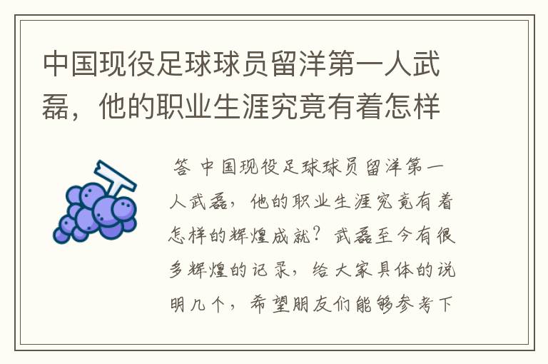 中国现役足球球员留洋第一人武磊，他的职业生涯究竟有着怎样的辉煌成就？