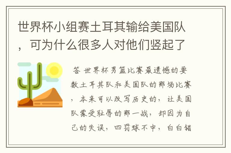 世界杯小组赛土耳其输给美国队，可为什么很多人对他们竖起了大拇指？