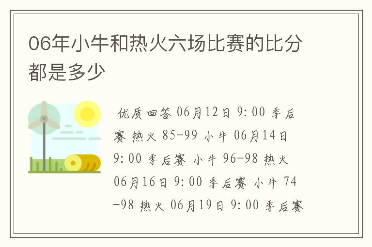 06年小牛和热火六场比赛的比分都是多少