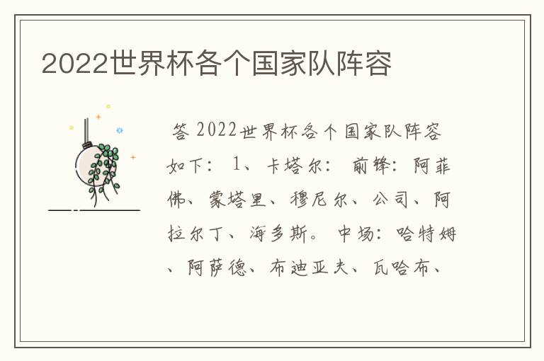 2022世界杯各个国家队阵容