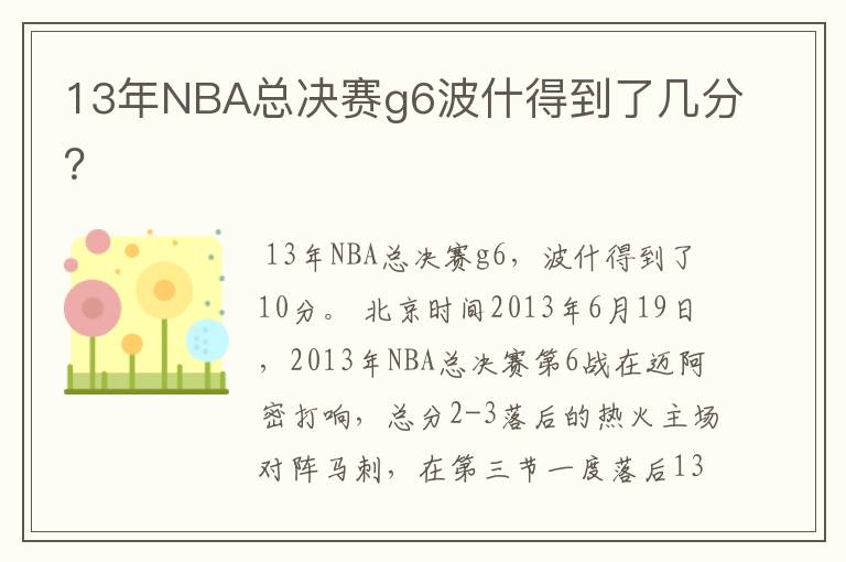 13年NBA总决赛g6波什得到了几分？