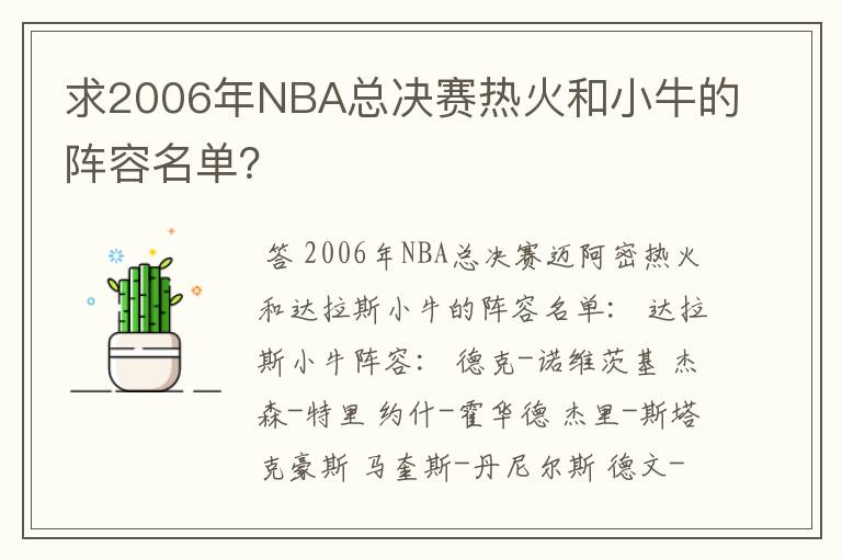 求2006年NBA总决赛热火和小牛的阵容名单？