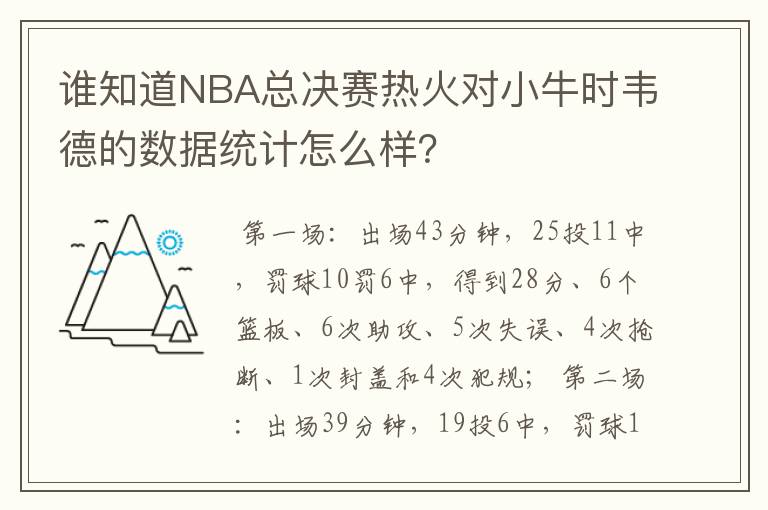 谁知道NBA总决赛热火对小牛时韦德的数据统计怎么样？