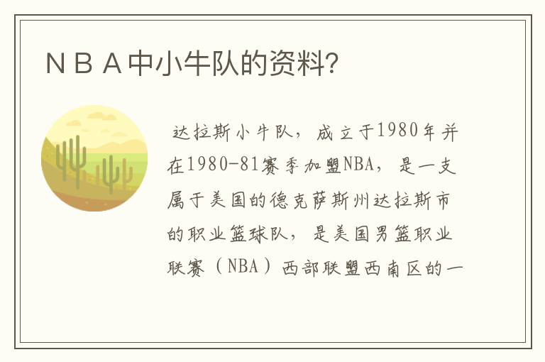 ＮＢＡ中小牛队的资料？