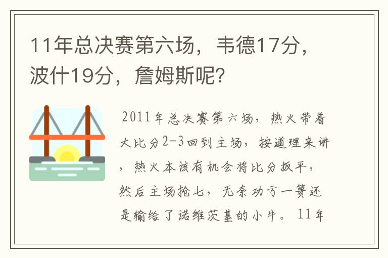 11年总决赛第六场，韦德17分，波什19分，詹姆斯呢？