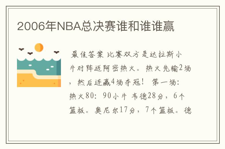 2006年NBA总决赛谁和谁谁赢