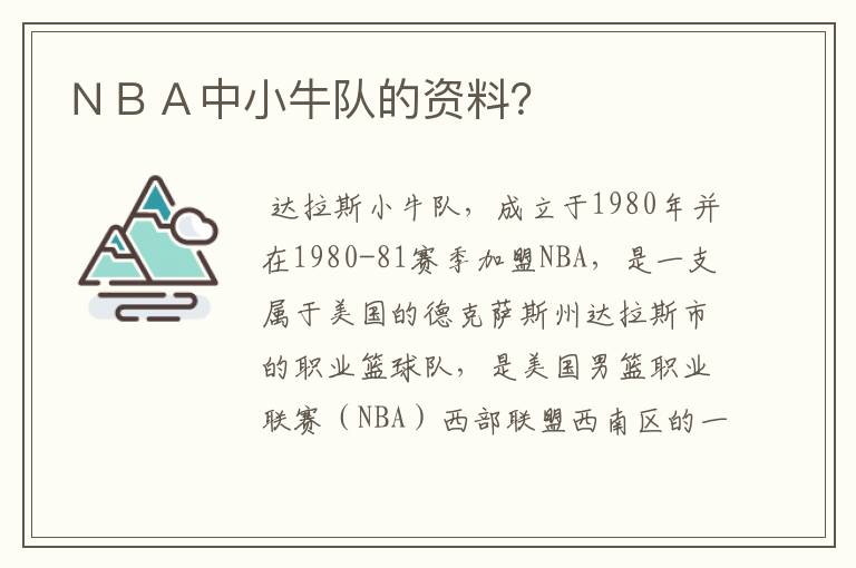 ＮＢＡ中小牛队的资料？