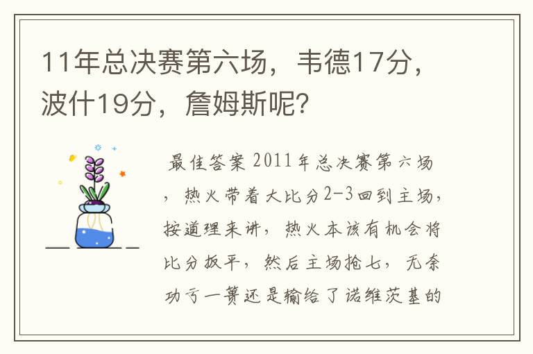 11年总决赛第六场，韦德17分，波什19分，詹姆斯呢？