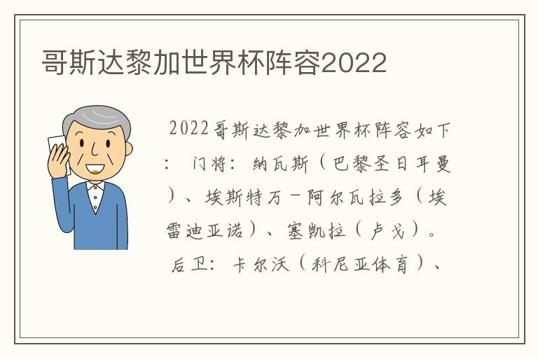 哥斯达黎加世界杯阵容2022