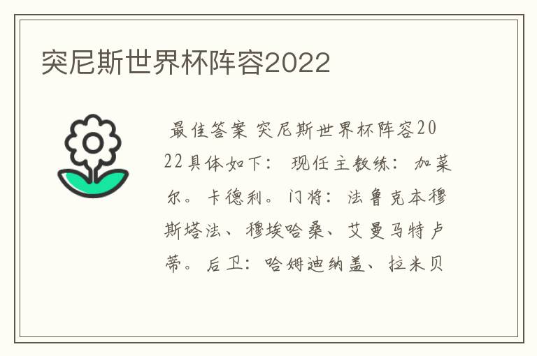 突尼斯世界杯阵容2022