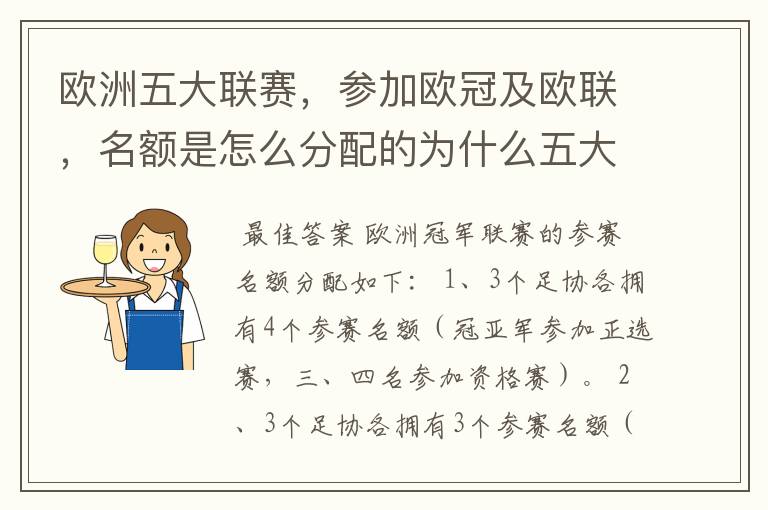 欧洲五大联赛，参加欧冠及欧联，名额是怎么分配的为什么五大联赛只有法甲