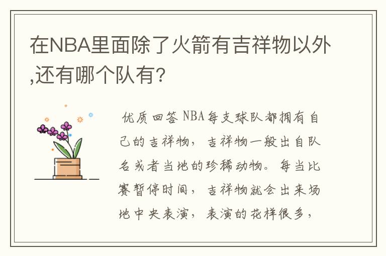 在NBA里面除了火箭有吉祥物以外,还有哪个队有?