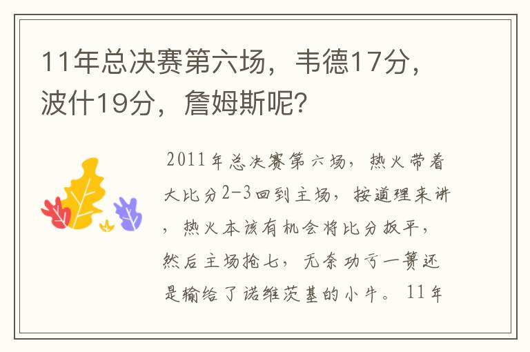 11年总决赛第六场，韦德17分，波什19分，詹姆斯呢？