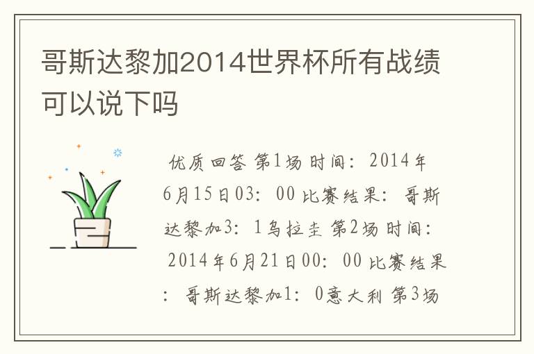 哥斯达黎加2014世界杯所有战绩可以说下吗