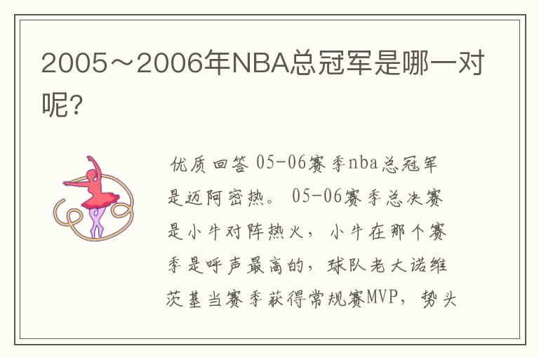 2005～2006年NBA总冠军是哪一对呢?