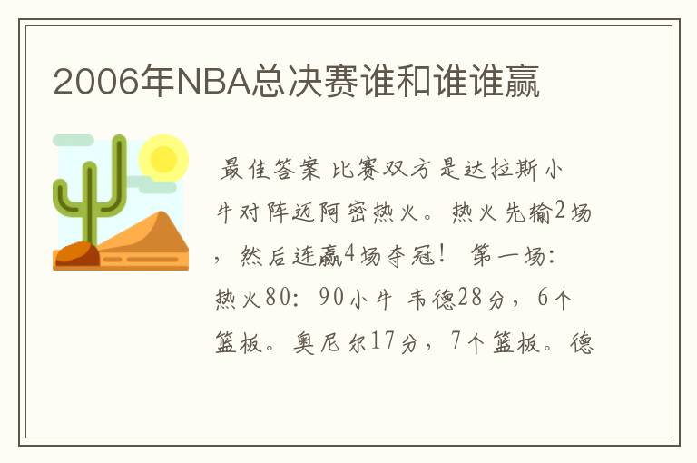 2006年NBA总决赛谁和谁谁赢