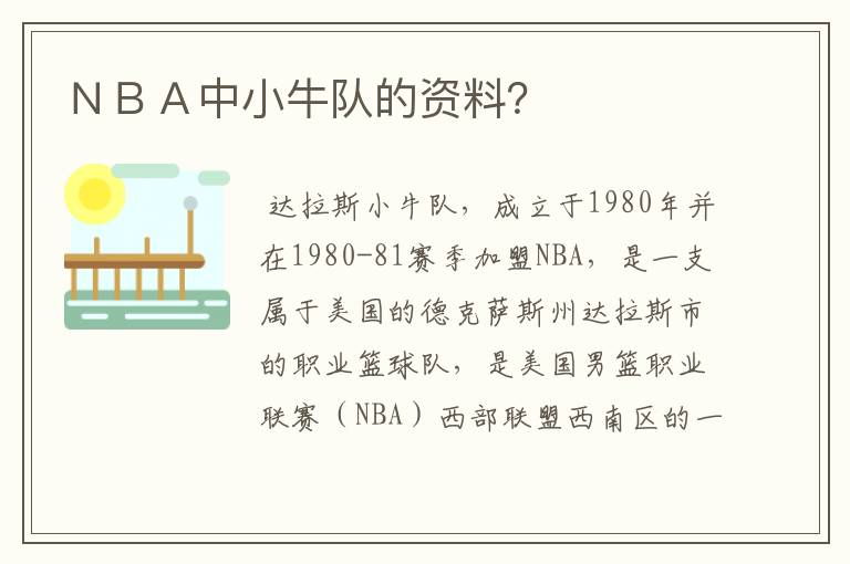 ＮＢＡ中小牛队的资料？