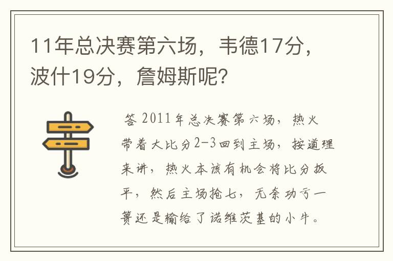 11年总决赛第六场，韦德17分，波什19分，詹姆斯呢？