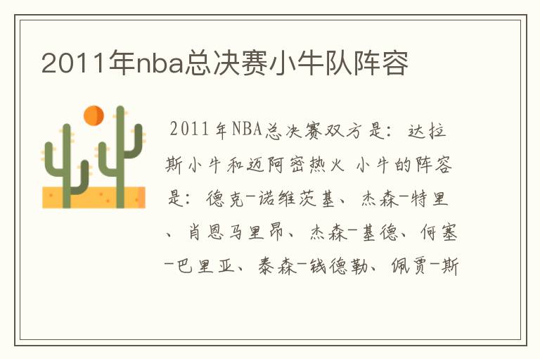 2011年nba总决赛小牛队阵容