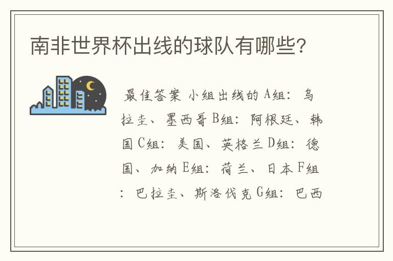 南非世界杯出线的球队有哪些?