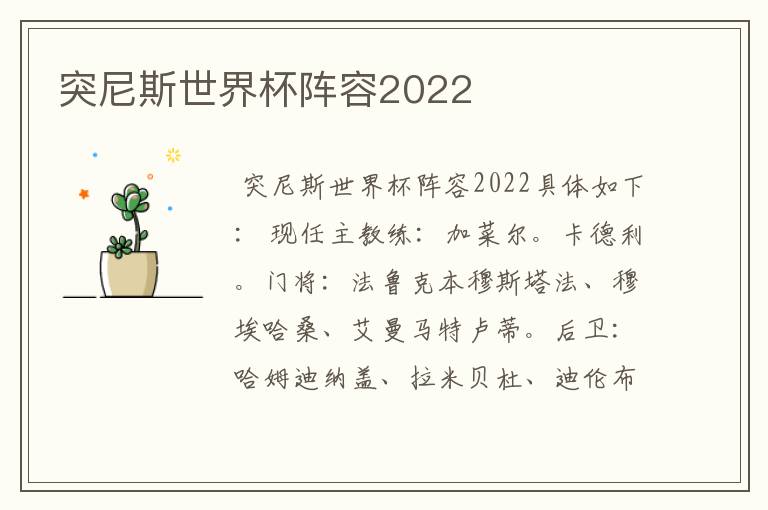 突尼斯世界杯阵容2022