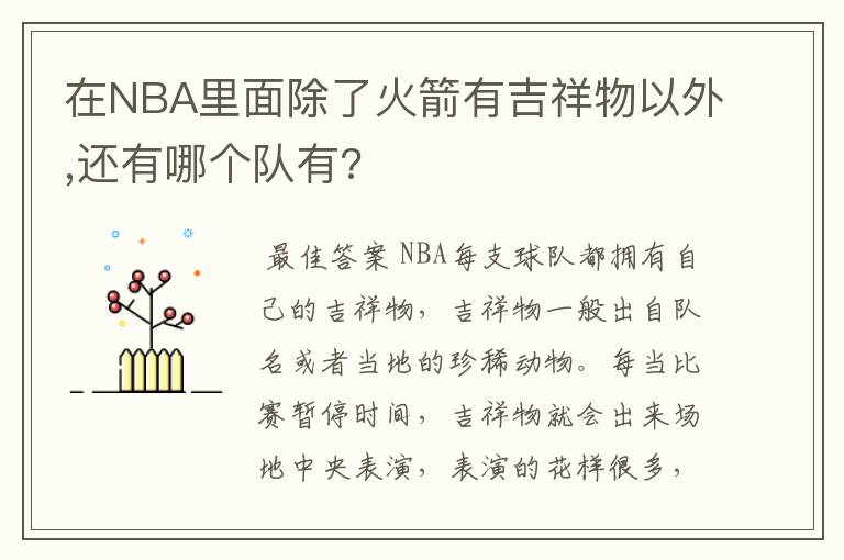 在NBA里面除了火箭有吉祥物以外,还有哪个队有?