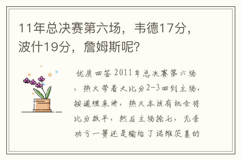 11年总决赛第六场，韦德17分，波什19分，詹姆斯呢？