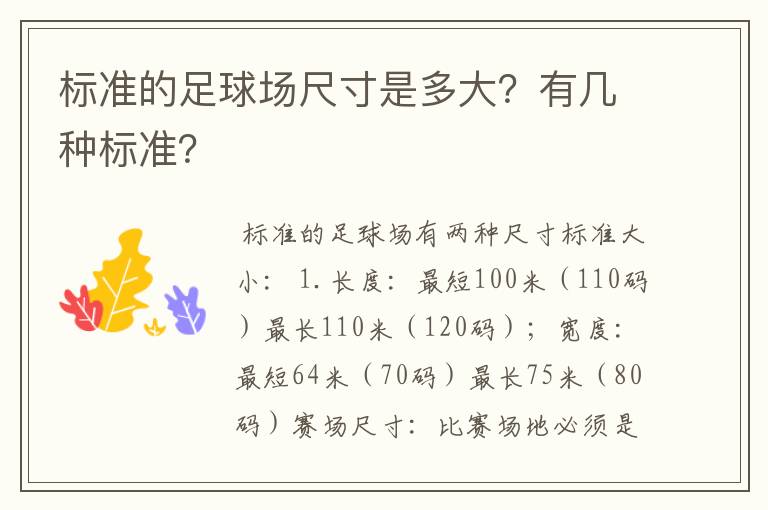 标准的足球场尺寸是多大？有几种标准？