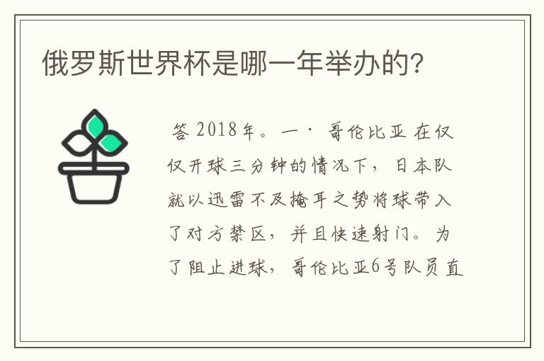 俄罗斯世界杯是哪一年举办的?