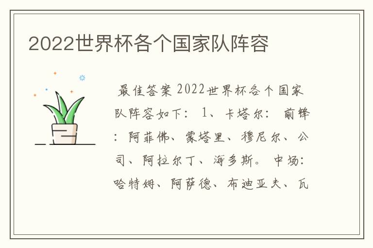 2022世界杯各个国家队阵容