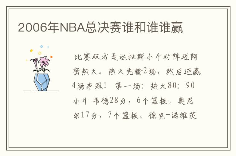 2006年NBA总决赛谁和谁谁赢