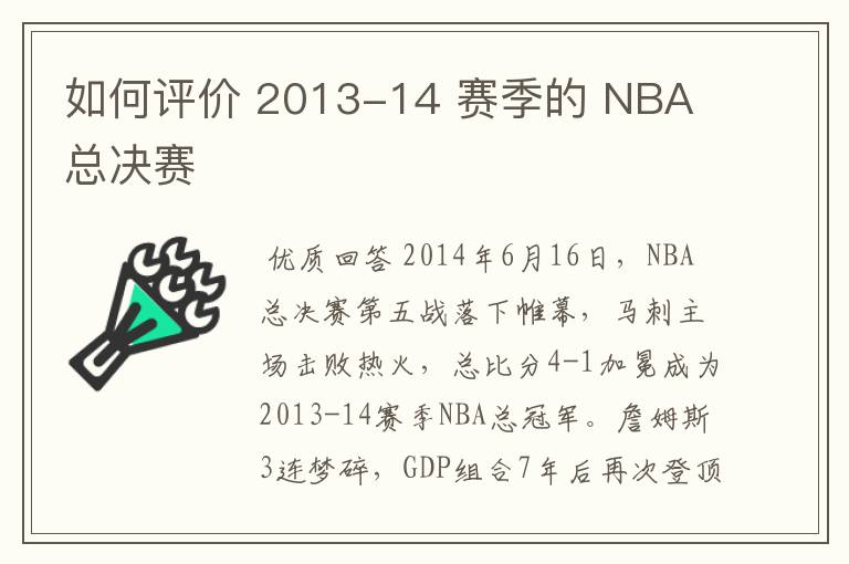 如何评价 2013-14 赛季的 NBA 总决赛