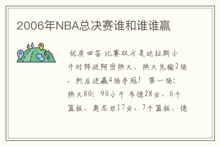 2006年NBA总决赛谁和谁谁赢