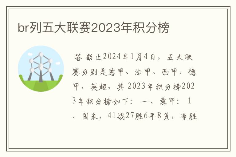 br列五大联赛2023年积分榜