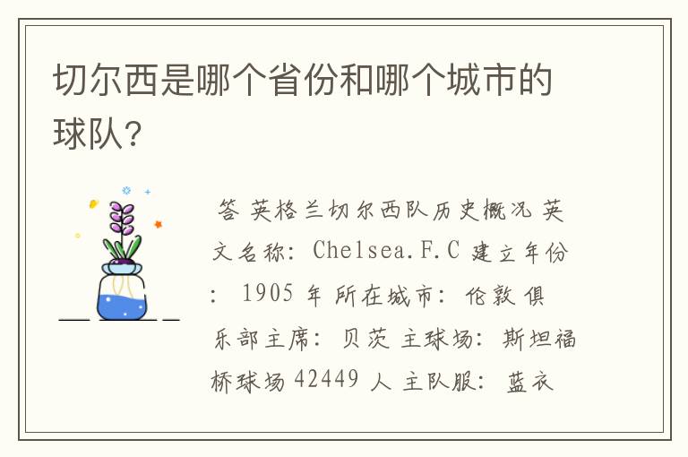 切尔西是哪个省份和哪个城市的球队?