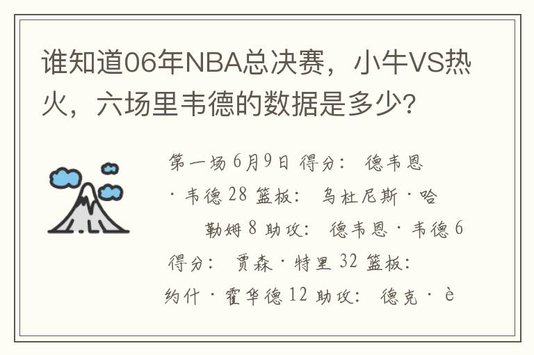 谁知道06年NBA总决赛，小牛VS热火，六场里韦德的数据是多少?