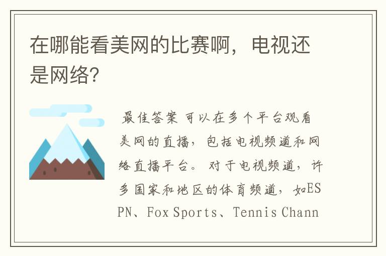 在哪能看美网的比赛啊，电视还是网络？