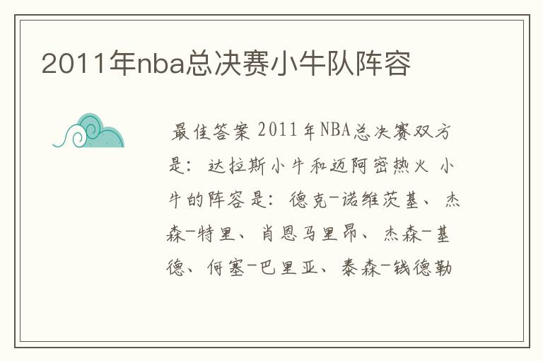 2011年nba总决赛小牛队阵容