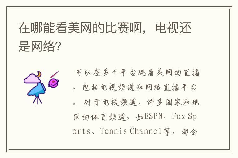 在哪能看美网的比赛啊，电视还是网络？