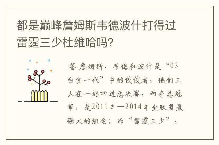 都是巅峰詹姆斯韦德波什打得过雷霆三少杜维哈吗？