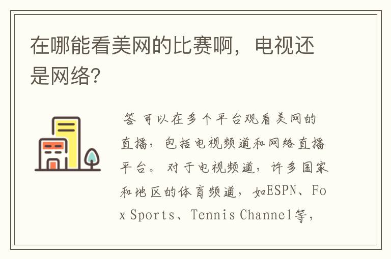 在哪能看美网的比赛啊，电视还是网络？