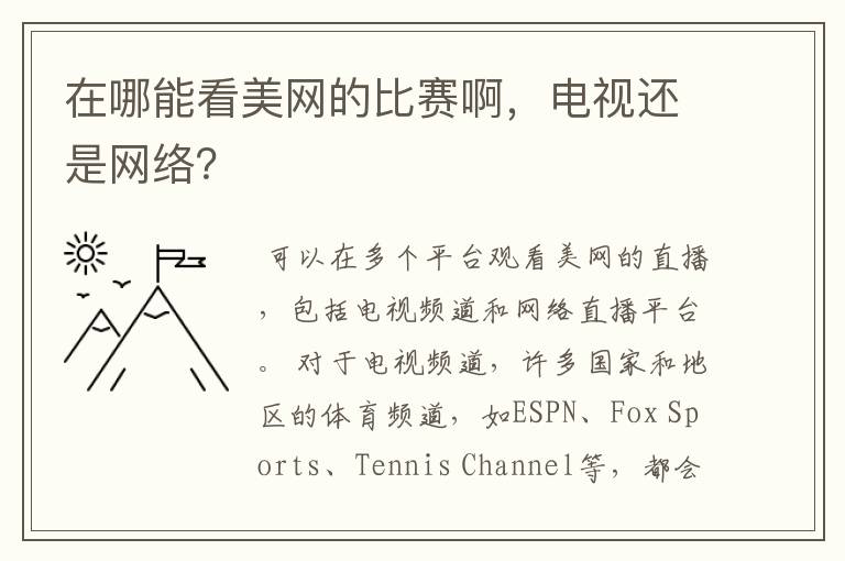 在哪能看美网的比赛啊，电视还是网络？