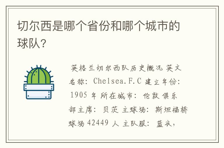 切尔西是哪个省份和哪个城市的球队?