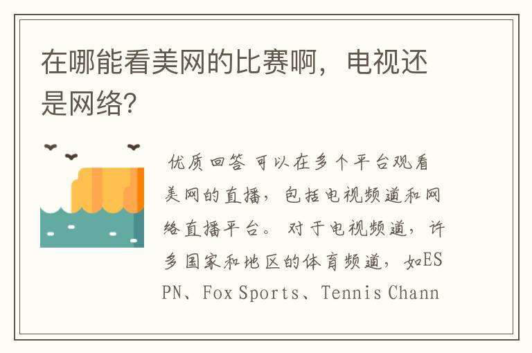 在哪能看美网的比赛啊，电视还是网络？