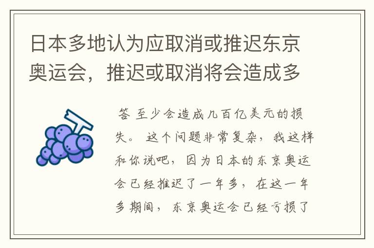 日本多地认为应取消或推迟东京奥运会，推迟或取消将会造成多大的损失？