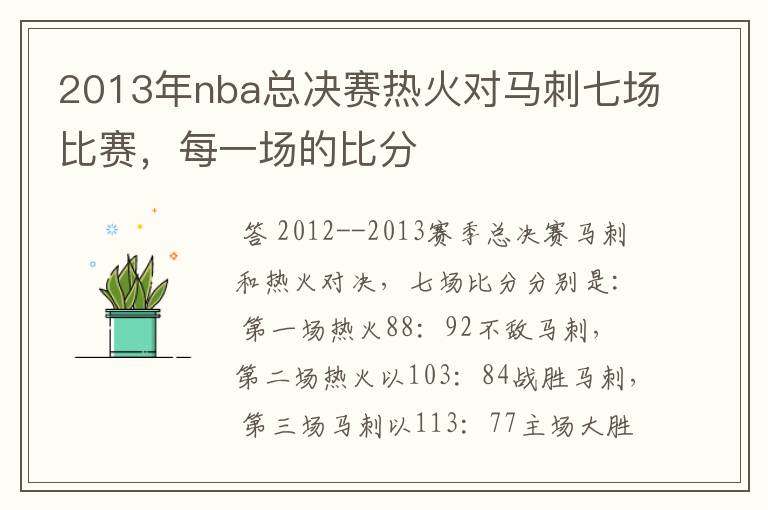 2013年nba总决赛热火对马刺七场比赛，每一场的比分