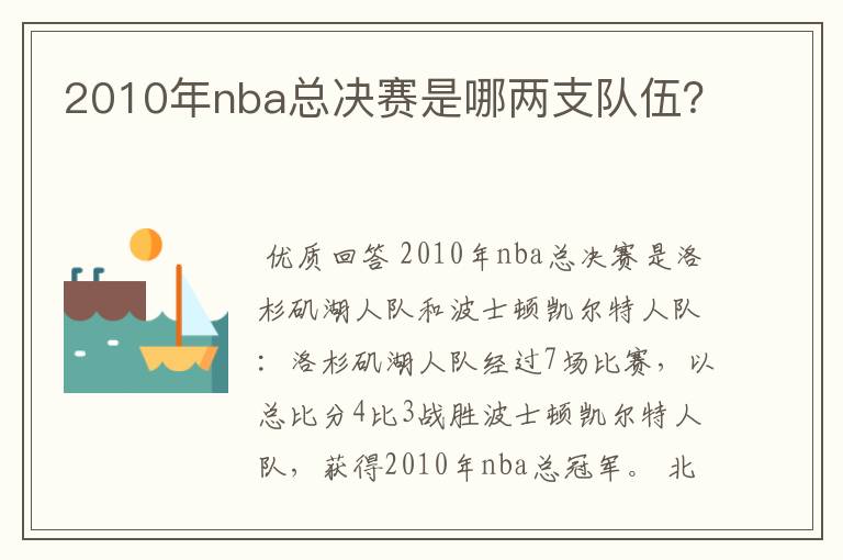 2010年nba总决赛是哪两支队伍？