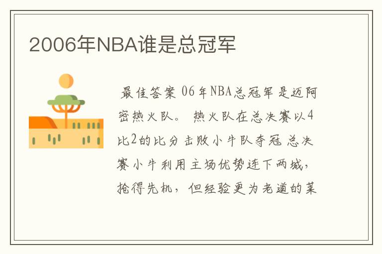 2006年NBA谁是总冠军