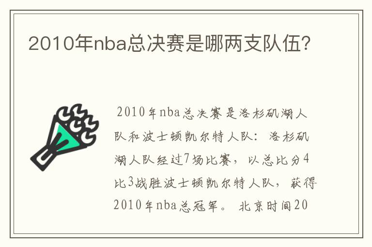 2010年nba总决赛是哪两支队伍？