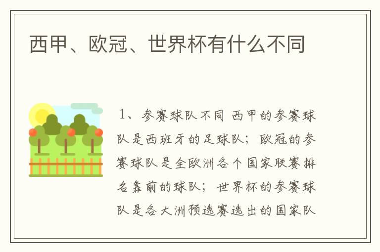 西甲、欧冠、世界杯有什么不同